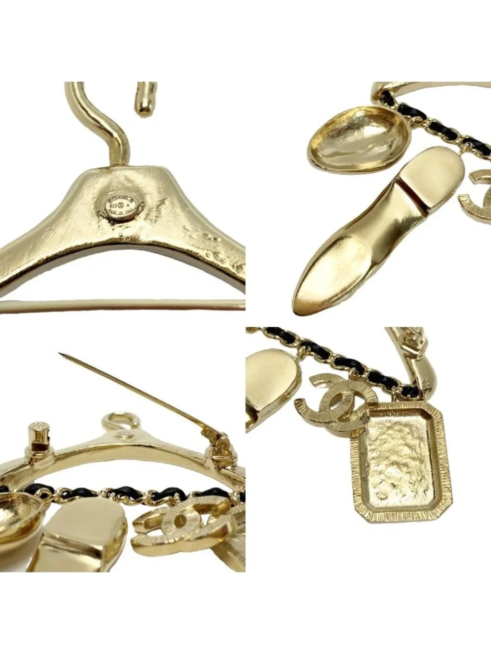 Chanel CC Logo Hanger Motif Gold Black Brooch